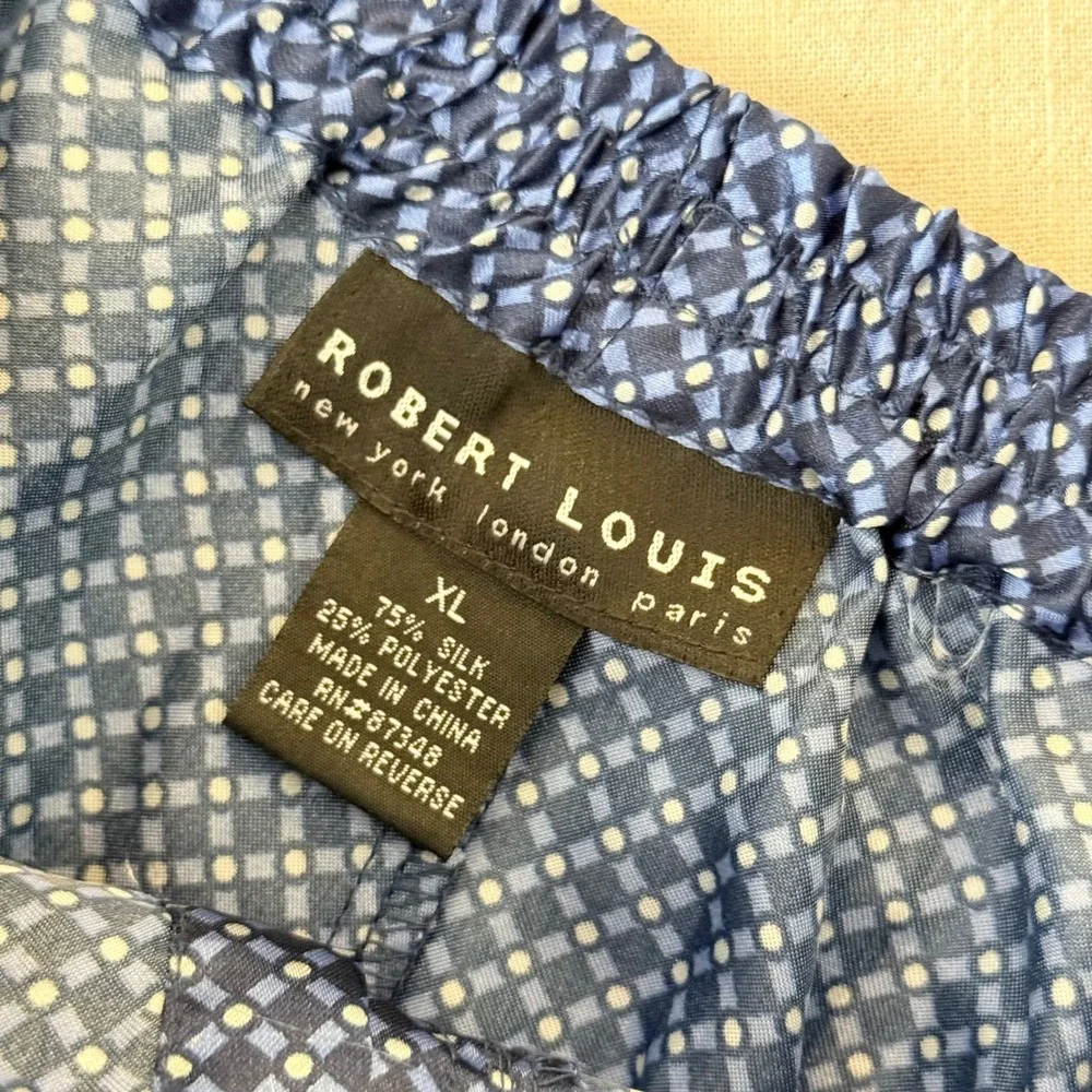 Robert Louis Mens XL Blue Silk Blend‎ Geometric Grid Boxer Shorts Sleepwear